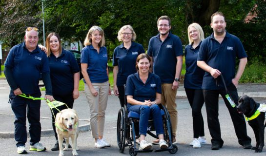 The Services team, Community Sight Loss Advisor team for both Wiltshire Sight and Sight Support, guide dogs Judy and Inca, our volunteer co-ordinator and Head of Services