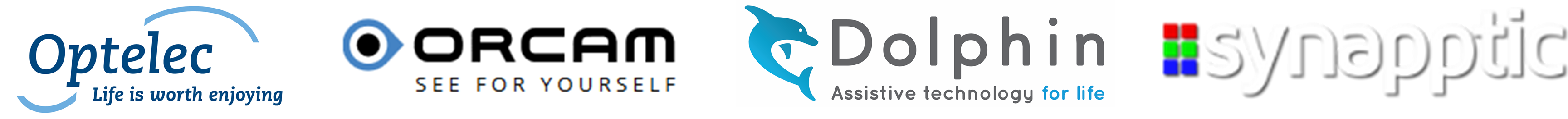 Company logos: Optelec; Orcam; Dolphin; Synapptic