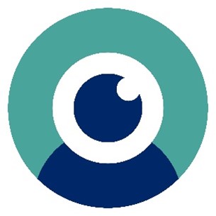 Get Set Progress internship icon. There is a teal circle with a dark blue person and an eye looking up in the centre of the circle.