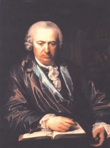 Painting of Charles Bonnet, a man wearing a white wig and a draped cloak and necktie.
