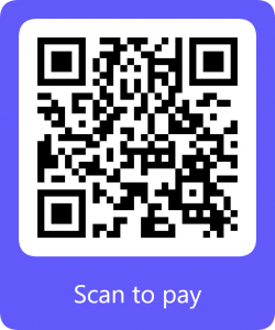 QR code. Text reads scan to pay.