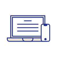 Icon of a laptop and mobile with writing signified by lines on the laptop screen